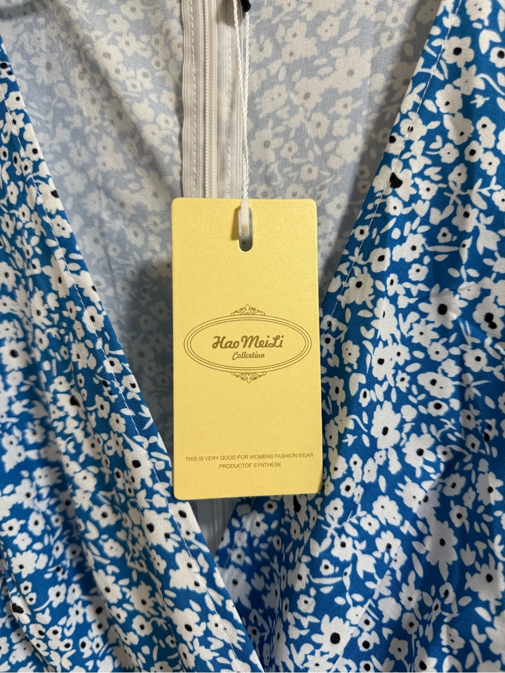 Hao Meili Blue Floral Ruffle Mini Swing Skater Dresses - Picture 4 of 9